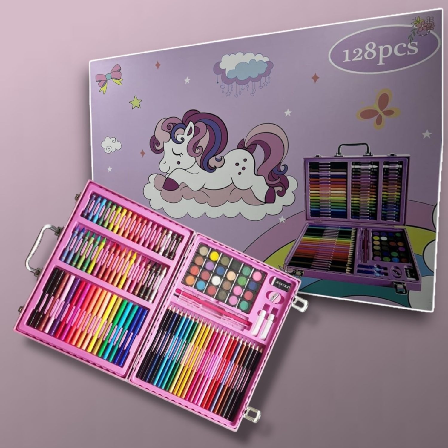 Valigetta colori, Set da 128 colori per bambini design UNICORNO